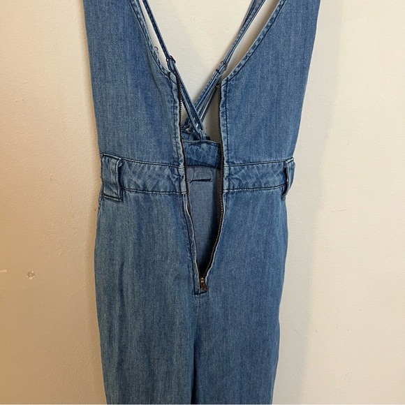 FREE PEOPLE- Wide-Leg Strappy Back Denim Overalls Boho Festival Night Out - Picture 9 of 11
